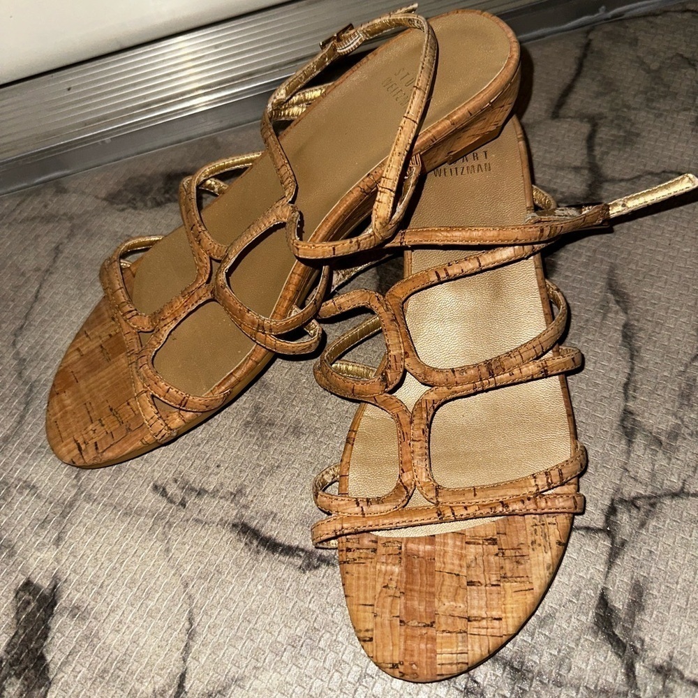 Stuart Weitzman Cork Strappy Sandals - Size 8.5